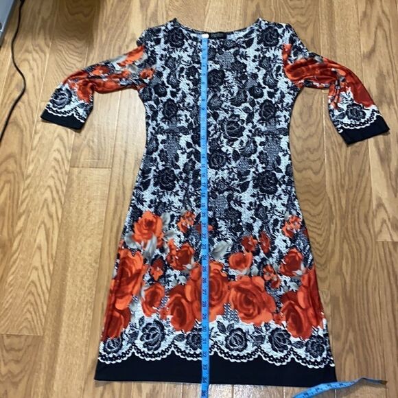 Papillon Women’s Black Floral Red Rose Long Sleeve Midi Dress (Size Small) - Picture 6 of 7